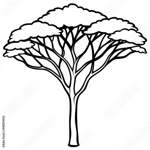 acacia tree outline coloring book page line art drawing