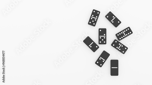 Domino game - 3d render. Tiles, blocks of dominoes with even dots on a bright background. Domino effect business concept, logo for companies, trainings. Domino game - 3d render. Tiles, blocks of domin photo