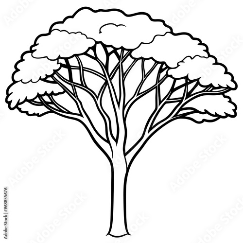 african mahogany tree outline coloring book page line art drawing