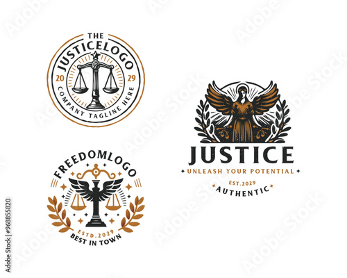 Set vintage bundle classic badge Law Firm advocate logo design for business company