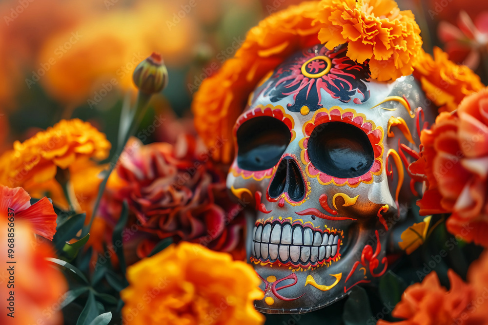 Beautiful greeting card with bright holiday composition for happy to joy celebrate dia de muertos Beautiful greeting card with bright holiday composition for happy to joy celebrate dia de muertos