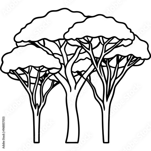 african trees outline coloring book page line art drawing