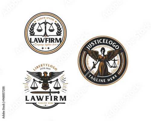 Set vintage bundle classic badge Law Firm advocate logo design for business company