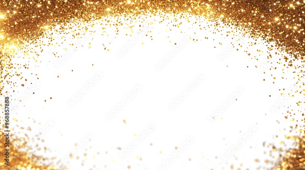 A festive background featuring a cascade of shimmering gold glitter and star-shaped confetti falling from the top. The gradient effect transitions from dense at the top to sparse towards the bottom.