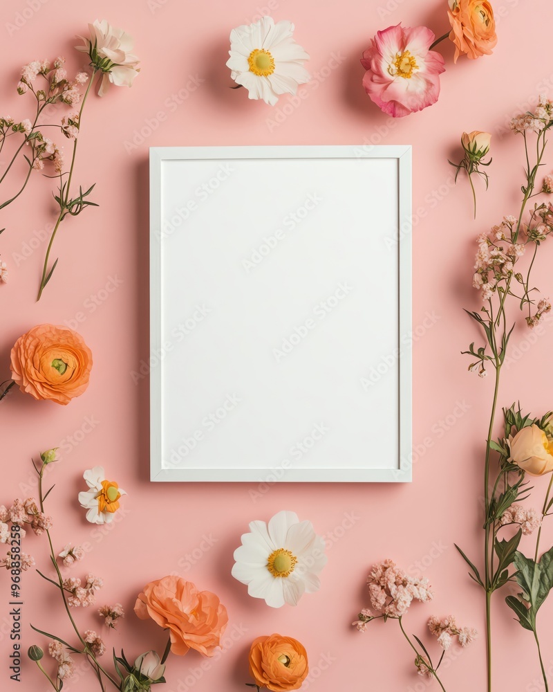A minimalist frame with a white canvas, surrounded by delicate autumn-themed decorations, including small pumpkins and falling leaves, set on a warm, textured background with a large area for text A minimalist frame with a white canvas, surrounded by delicate autumn-themed decorations, including small pumpkins and falling leaves, set on a warm, textured background with a large area for text