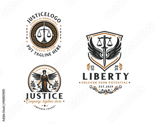 Set vintage bundle classic badge Law Firm advocate logo design for business company