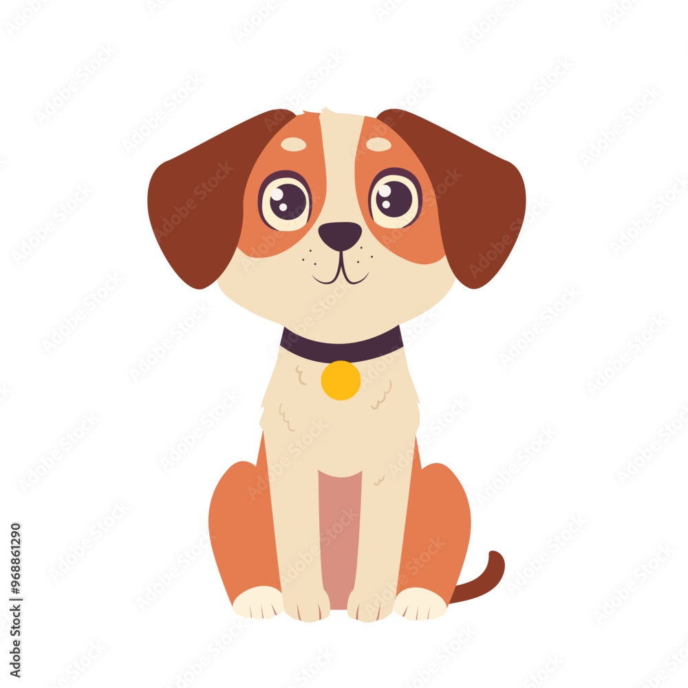 Funny pet in flat style. Dog in a sitting position, isolated on a white background. Pet Funny pet in flat style. Dog in a sitting position, isolated on a white background. Pet