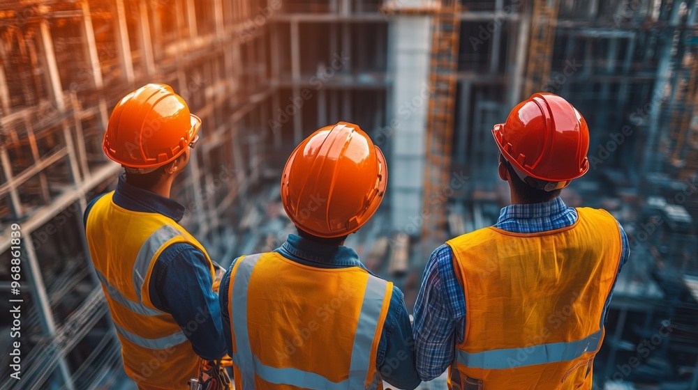 Engineer working at site of a large building project, people, Work overtime at construction site, Team of engineer discus at site. Engineer working at site of a large building project, people, Work overtime at construction site, Team of engineer discus at site.