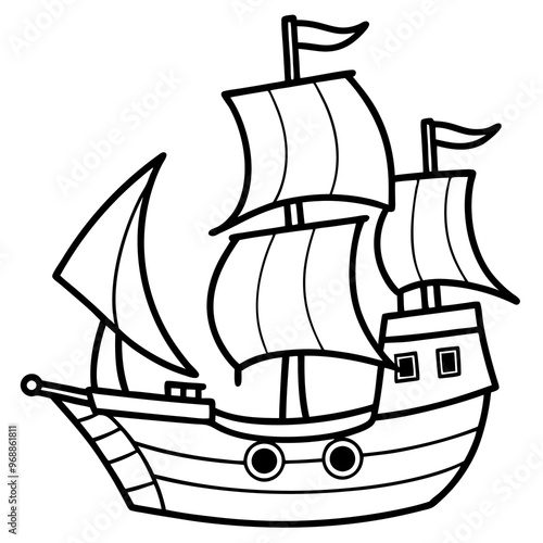 a pirate ship outline coloring book page line art drawing