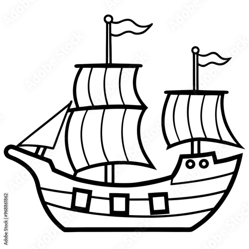 a pirate ship outline coloring book page line art drawing