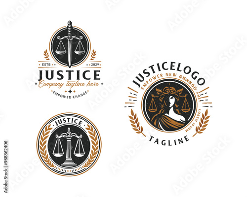 Set vintage bundle classic badge Law Firm advocate logo design for business company