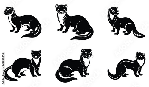 Set of Simple Ferrets Silhouette Vector Illustration 