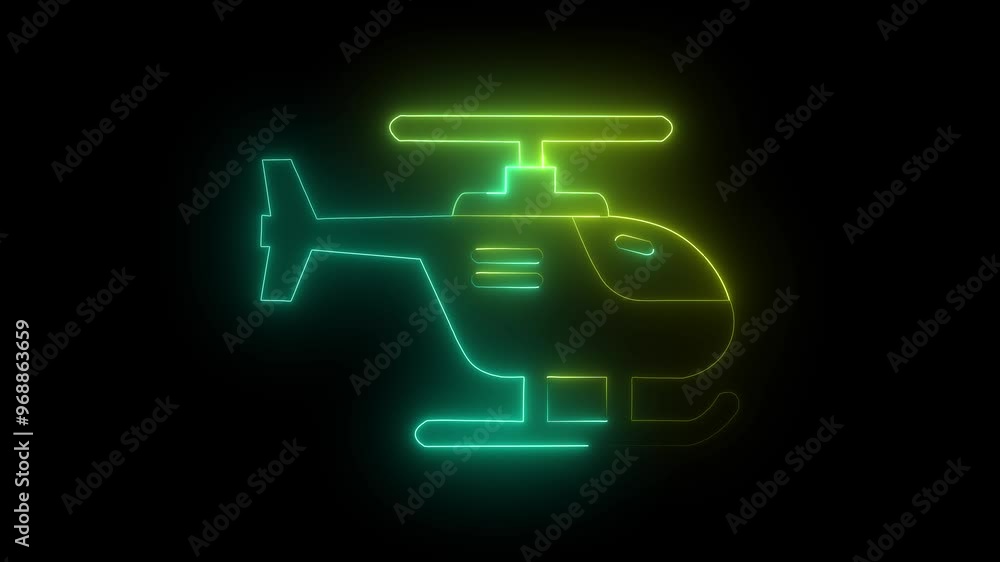 the a Neon Helicopter icon animation video. Helicopter icon concept. on black background the a Neon Helicopter icon animation video. Helicopter icon concept. on black background
