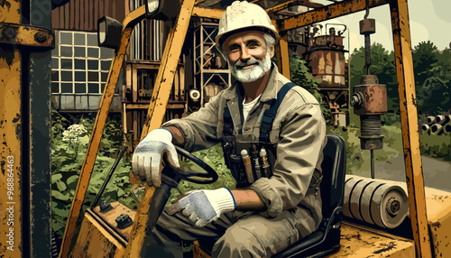 Confident and skilled construction site leader. Vector illustration.