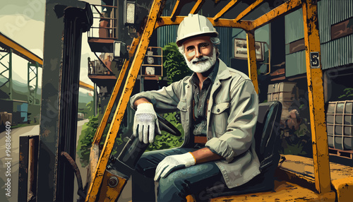 Confident and skilled construction site leader. Vector illustration.