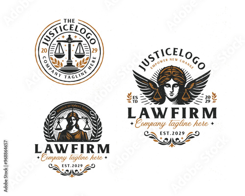 Set vintage bundle classic badge Law Firm advocate logo design for business company