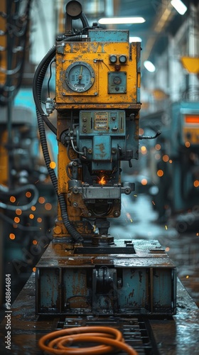 Industrial machine showcasing advanced technology in a manufacturing environment, emphasizing efficiency and innovation. photo