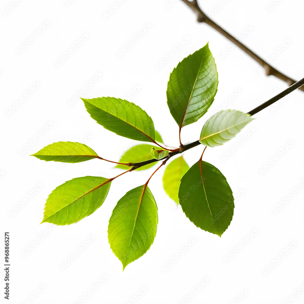 Obraz premium green leaves isolated on white background. green leaves on a branch. green leaves in a tree branch with white background.