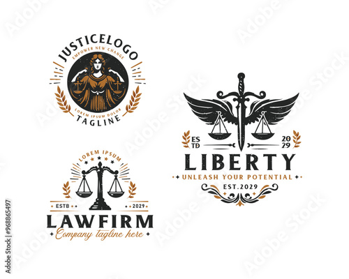 Set vintage bundle classic badge Law Firm advocate logo design for business company