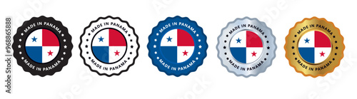 Made in panama set of sign stamp badge, with varian color blue, silver, gold, black suitable for products manufactured, military, agriculture or food vector illustration eps editable text