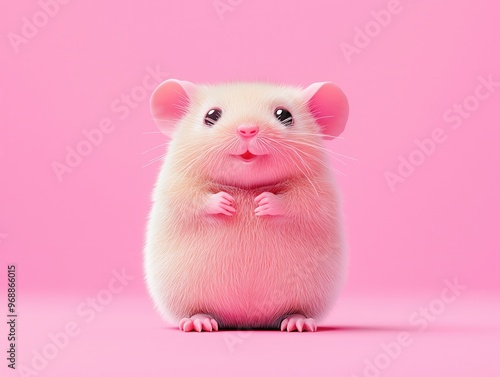 Cute Pink Mouse on Pink Background.