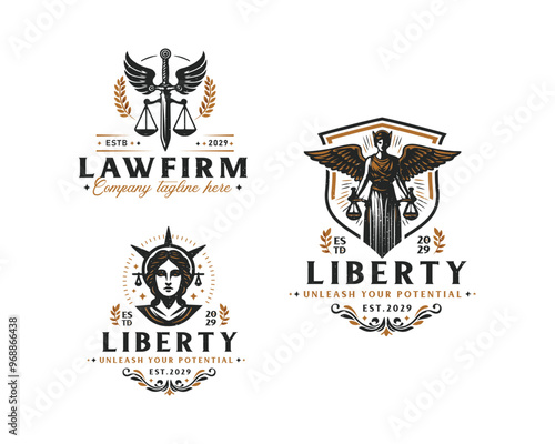 Set vintage bundle classic badge Law Firm advocate logo design for business company