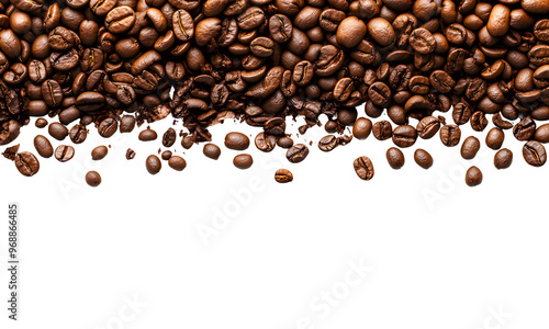 Top view of coffee beans isolated on transparent background