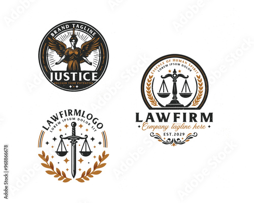 Set vintage bundle classic badge Law Firm advocate logo design for business company