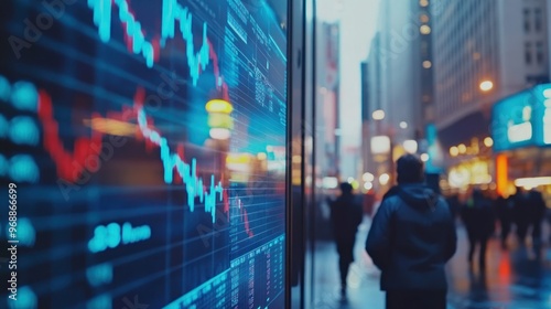 Stock Market Data Display on a City Street at Night