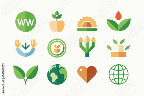 Minimalist icons celebrating world vegetarian day and sustainability concepts