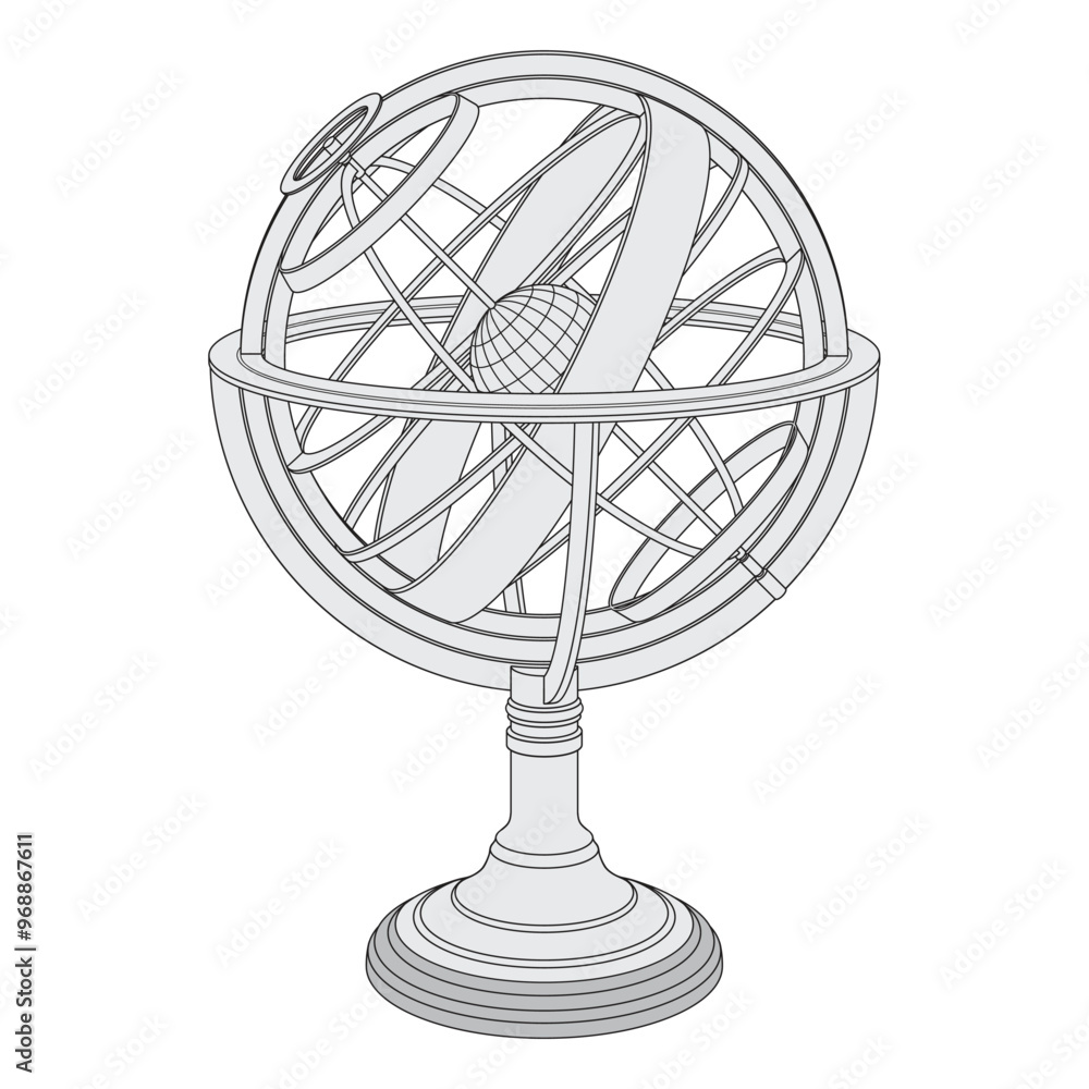 Obraz premium Armillary sphere on a stand. Model of the earth in space. Object isolated on white background.