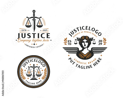 Set vintage bundle classic badge Law Firm advocate logo design for business company