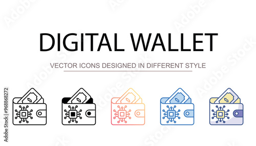Digital Wallet icon design with white background stock illustration