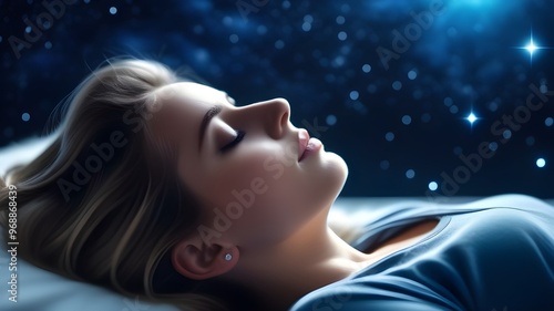 A girl in a named state of meditation, astral travel, lucid dream. Alpha, theta waves.