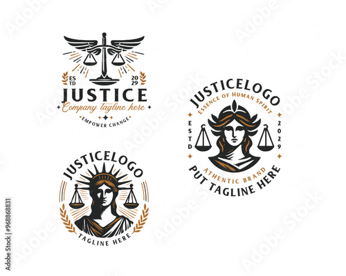 Set vintage bundle classic badge Law Firm advocate logo design for business company