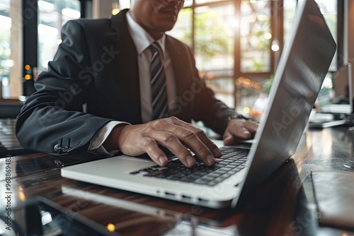 professional working at a laptop in an office environment