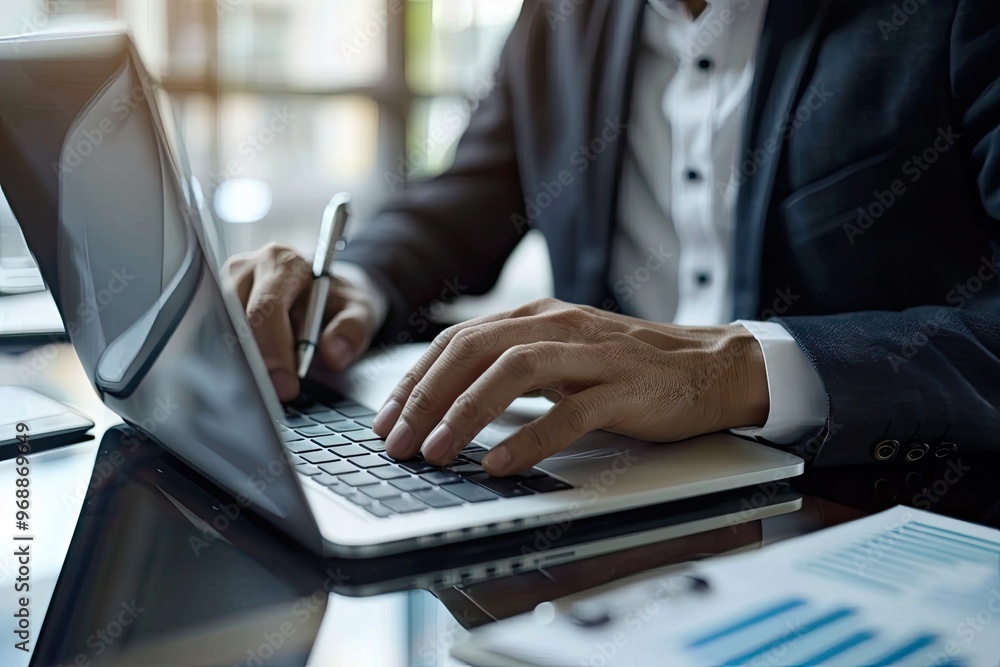 professional working at a laptop in an office environment professional working at a laptop in an office environment
