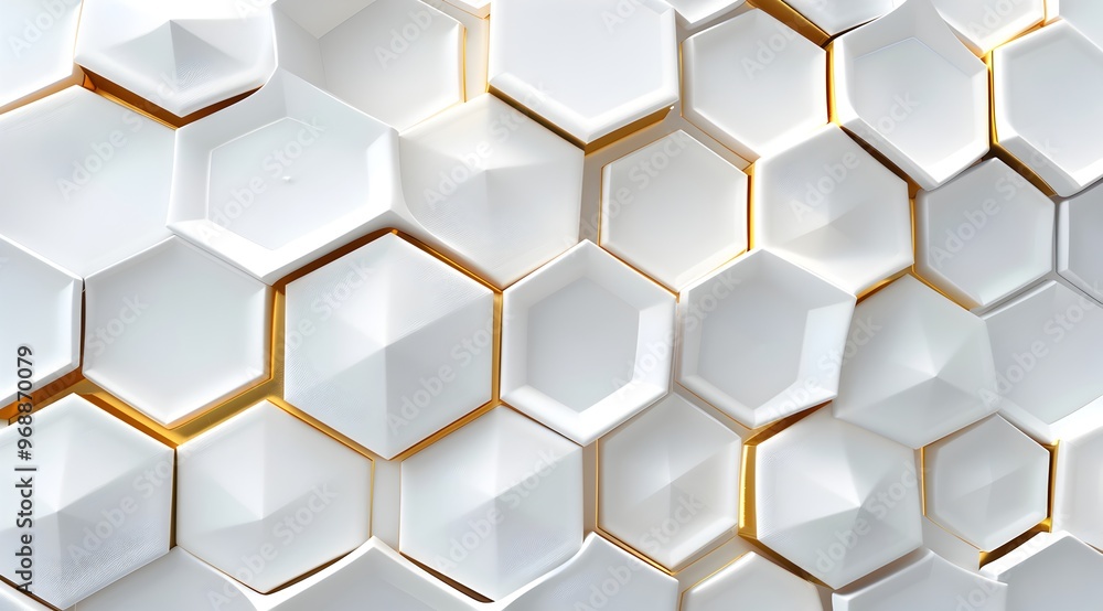 3D white honeycomb pattern with gold accents, white background, seamless 3D white honeycomb pattern with gold accents, white background, seamless
