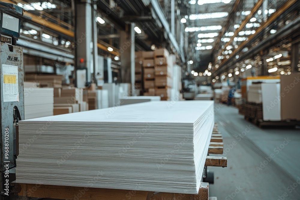 Stacked White Sheets in a Factory Setting Stacked White Sheets in a Factory Setting