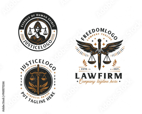 Set vintage bundle classic badge Law Firm advocate logo design for business company