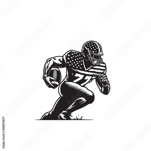 American football player silhouette. American football player logo, icon vector design isolated on white background.