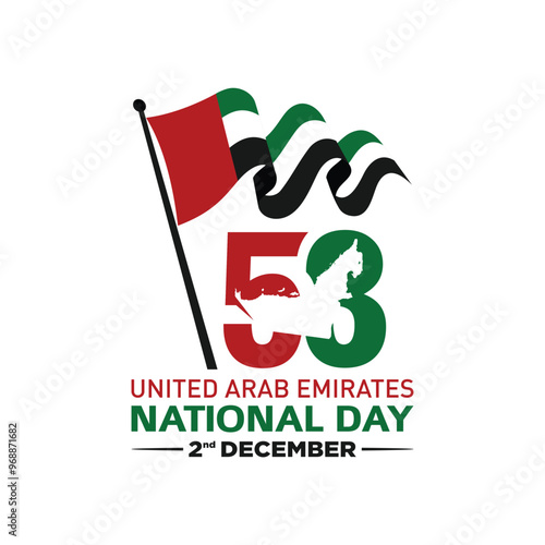 53 National Day of United Arab Emirates. Text Arabic Translation: Our National Day. December 2. Vector Logo. 