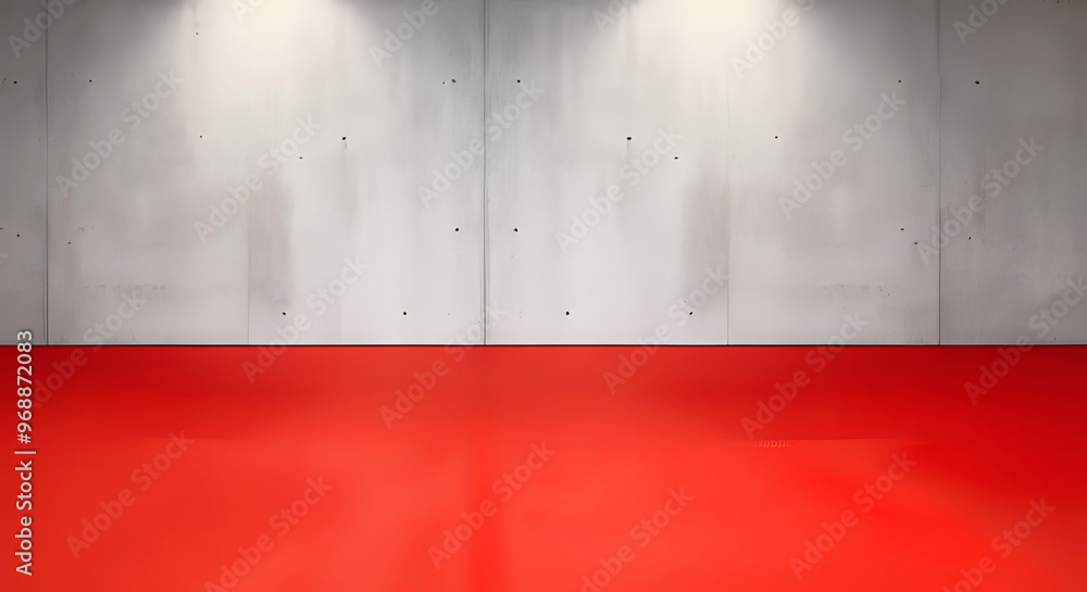 Obraz premium Präsentationsraum mit rotem Boden und Beton Wand