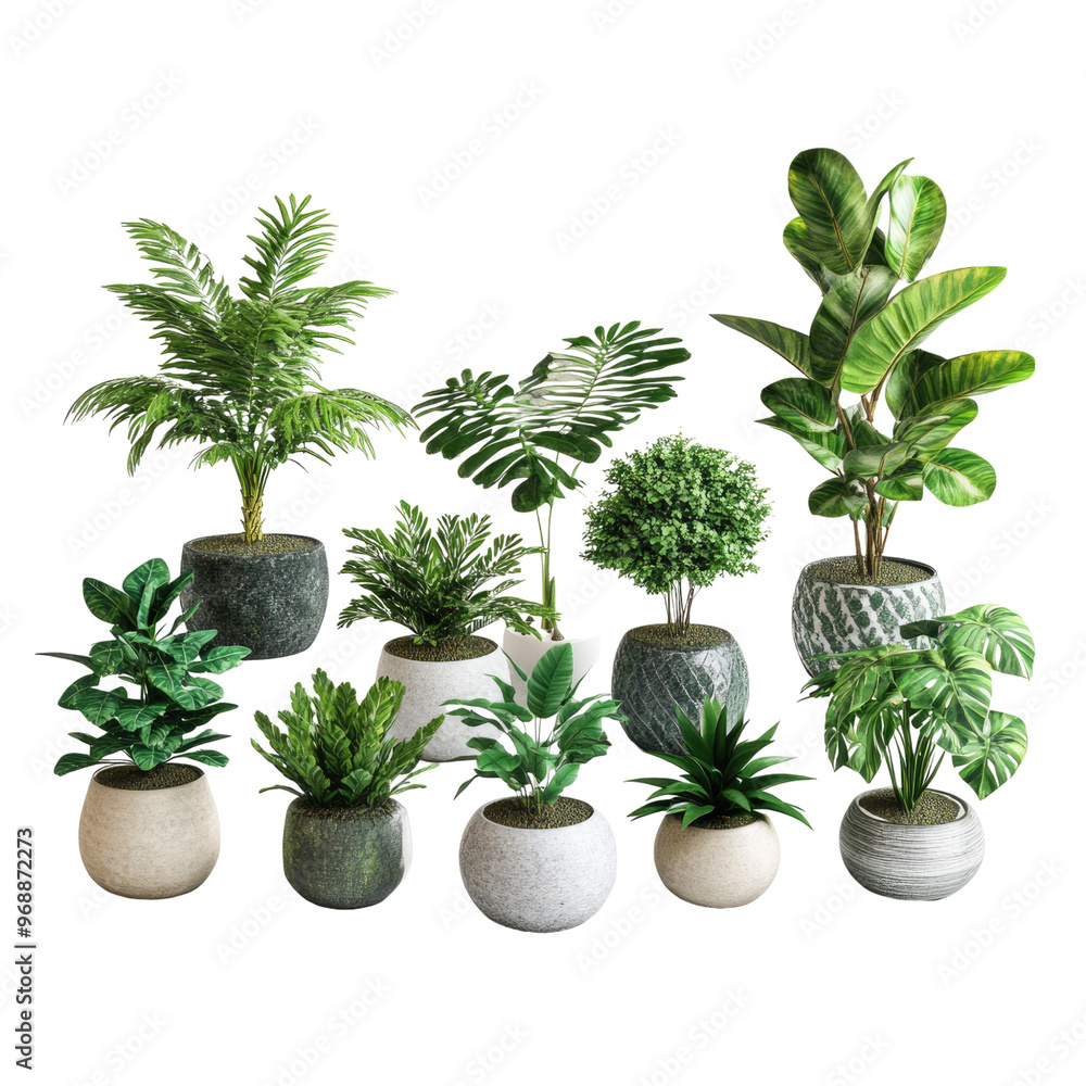 Fototapeta premium 3d illustration of decorative plant collection isolated on transparent background