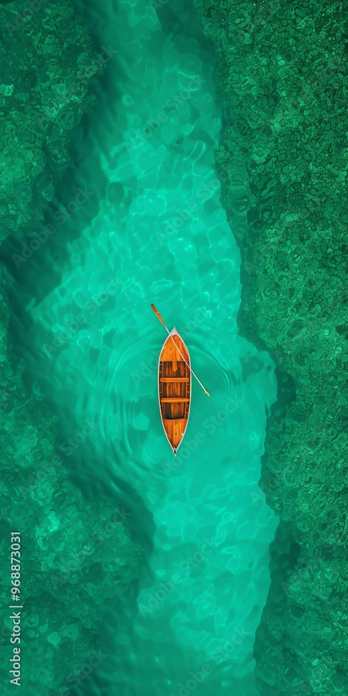 Aerial View of a Lone Boat in Turquoise Waters Aerial View of a Lone Boat in Turquoise Waters