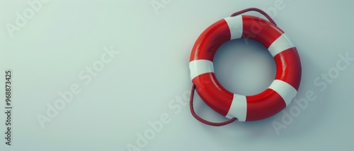 A classic red and white lifebuoy hanging against a plain background, symbolizing safety and readiness.