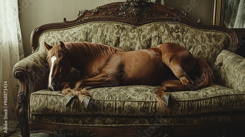 horse on the sofa in the house