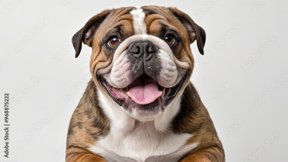 Portrait of Brindle english bulldog on grey background Portrait of Brindle english bulldog on grey background