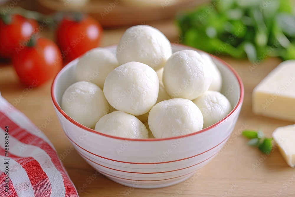 Mozzarella cheese balls in the bowl on desk. Mozzarella cheese balls in the bowl on desk.