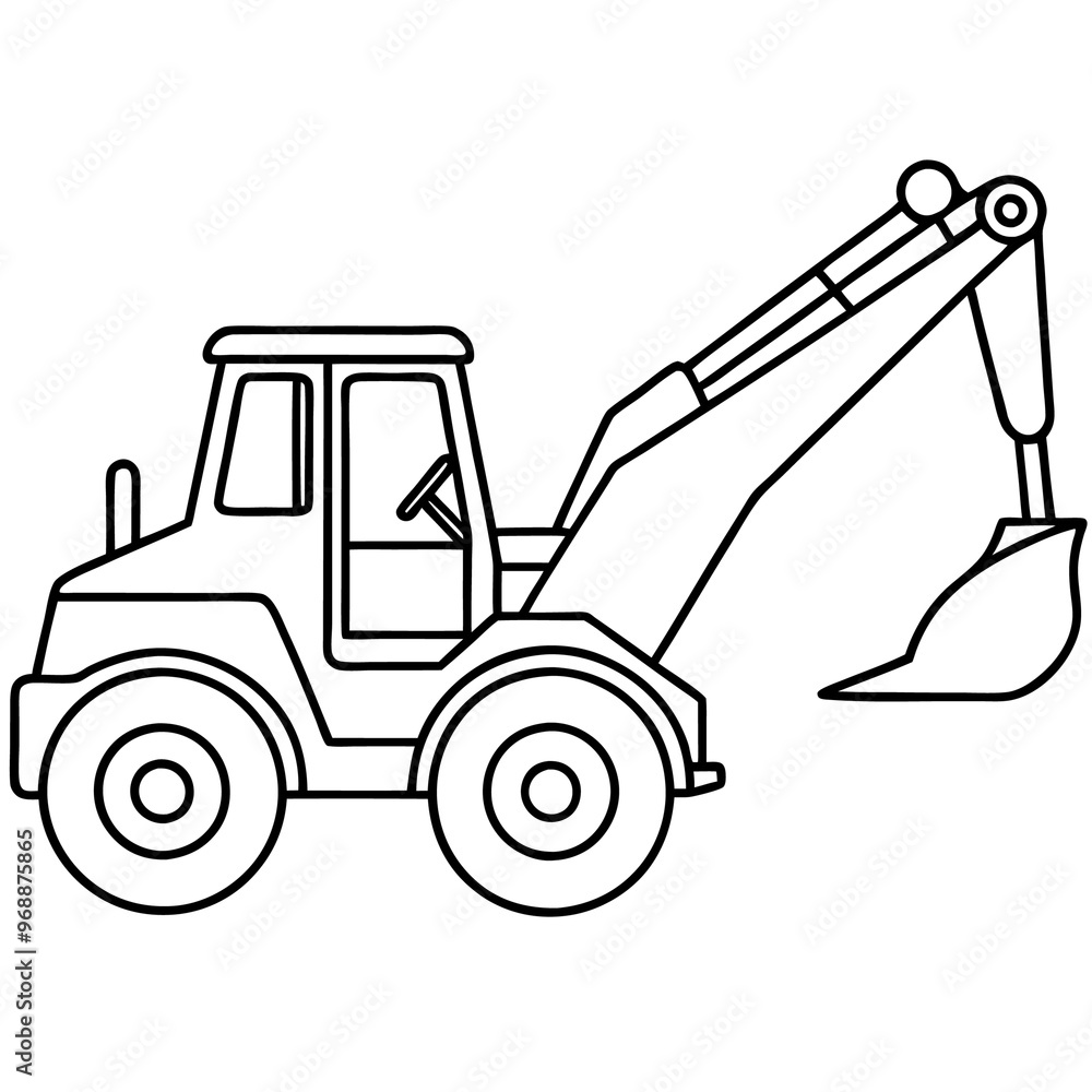 Fototapeta premium backhoe machine outline coloring book page line art drawing